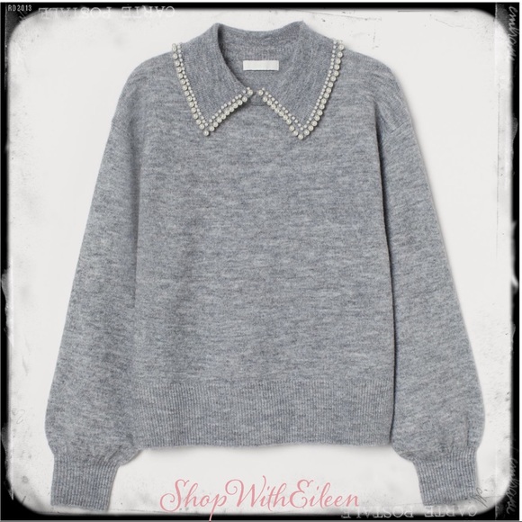 H&M Sweaters - H&M Conscious Choice Gray Pearl Collar Sweater NWOT